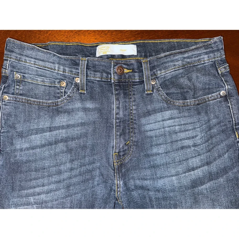Levi Signature Men Straight Leg Jeans 34x32 Dark Blue Gold Label Incredibly Soft